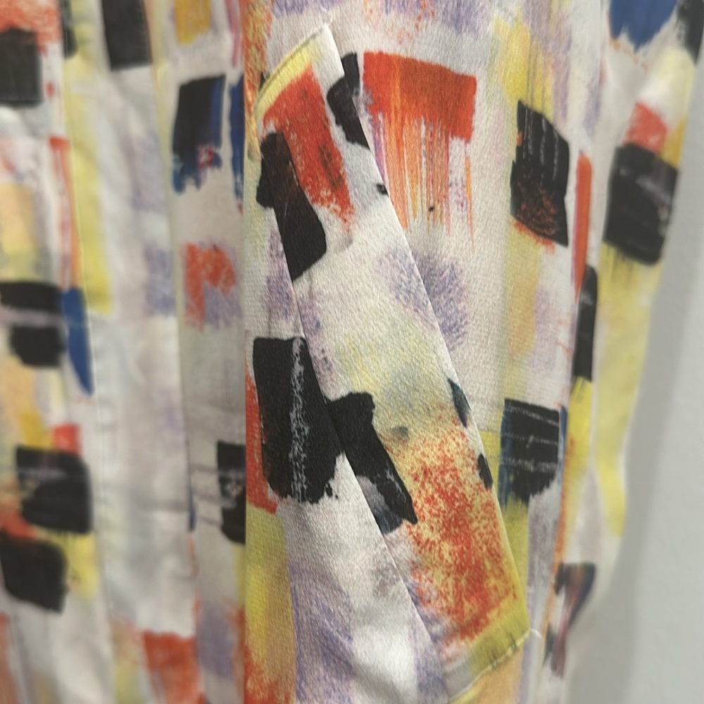 ANTHROPOLOGIE The Odells geometric 100% silk shift dress lined pockets medium - Picture 7 of 8